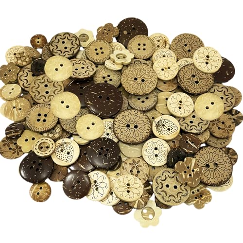 150 Stück Kokosnussschalen knöpfe, CNYMANY Vintage-Nähknopf aus Holz, 2 Löcher und 4 Löcher, braune Knöpfe für DIY-Bastelarbeiten, Scrapbook, Pullover, Hemdknöpfe, Häkeldekoration - 15 Stile 150 Stück Kokosnussschalen knöpfe, CNYMANY Vintage-Nähknopf aus Holz, 2 Löcher und 4 Löcher, braune Knöpfe für DIY-Bastelarbeiten, Scrapbook, Pullover, Hemdknöpfe, Häkeldekoration - 15 Stile von CNYMANY