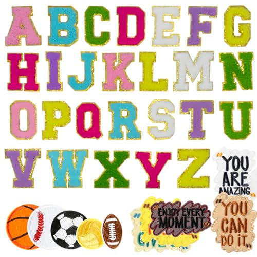 36 Stück Chenille-Patches selbstklebend für DIY-Kleidung, 26 Stück Buchstaben zum Aufbügeln und 10 Stück Sport bestickte Aufnäher für Varsity Rucksäcke, Hüte, Jacken, Stoffaufkleber ohne Nähen 36 Stück Chenille-Patches selbstklebend für DIY-Kleidung, 26 Stück Buchstaben zum Aufbügeln und 10 Stück Sport bestickte Aufnäher für Varsity Rucksäcke, Hüte, Jacken, Stoffaufkleber ohne Nähen von CNYMANY