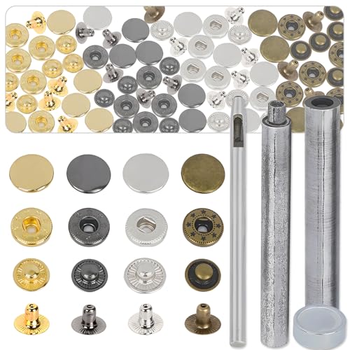 80 Stück Druckknöpfe aus Stahl, CNYMANY 15-mm-Druckknopf-Set mit 4 Setzwerkzeugen, Druckknöpfe aus Metallgewebe Hochleistungsdruckknöpfe Druckknopfkappe für Kleidung Geldbörsen Leder Boote – 20er-Set von CNYMANY