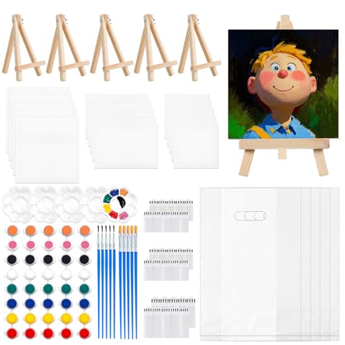 CNYMANY 5 Set Mini-Acrylfarben-Set, 15 Malleinwand mit gespannter Staffelei, Acrylfarbenstreifen, Pinsel, Palette, Tasche, Farbset für Geburtstagsgeschenke im Klassenzimmer – 3 Größen CNYMANY 5 Set Mini-Acrylfarben-Set, 15 Malleinwand mit gespannter Staffelei, Acrylfarbenstreifen, Pinsel, Palette, Tasche, Farbset für Geburtstagsgeschenke im Klassenzimmer – 3 Größen von CNYMANY