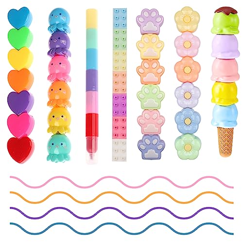 CNYMANY 7 Packungen (38 Stück) Mini Textmarker Stifte, Pastell Bunte Textmarker Niedlich Stapelbar Kawaii Marker Stifte für Schreiben Zeichnen Büro Schulsachen Schreibwaren von CNYMANY