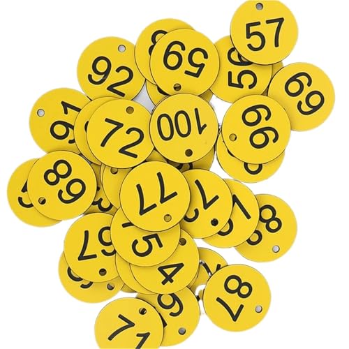 1 Satz/100 Stück runde Bienenstocketiketten 1–100, wasserdicht, nummeriertes Etikett mit Loch, Mehrzweck-Markierung for Bienenzuchtboxen, fortlaufende Nummern(Yellow) von CNYUON