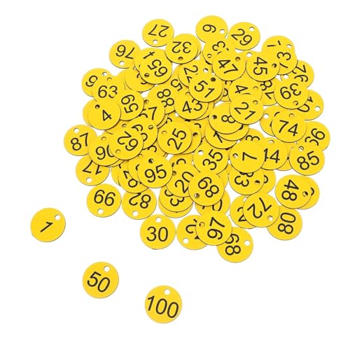 100 Stück Schlüsselhandkarten, Nummernschilder, gravierte Etiketten, Schrankcodierung, Aufbewahrungsorganisator, wiederverwendbare Kunststoff-Identifikationsmarken(Yellow) von CNYUON
