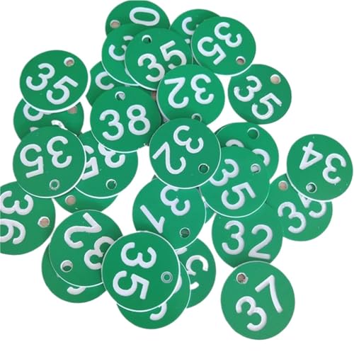 100 Stück multifunktionale ID-Nummernschilder mit Loch, 3,5 cm, rund, 1–100, digitales Schild, Etikett, Bienenstock, Paarungsbox, Markierungen, Schließfach, Schlüsselanhänger(Green) von CNYUON