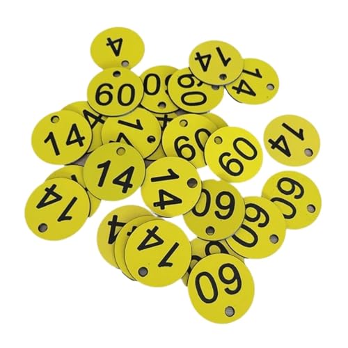 100 Stück multifunktionale ID-Nummernschilder mit Loch, 3,5 cm, rund, 1–100, digitales Schild, Etikett, Bienenstock, Paarungsbox, Markierungen, Schließfach, Schlüsselanhänger(Yellow) von CNYUON