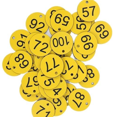 100 stücke 1-100 Anzahl Tags 3,5 CM Runde Sequentielle Zahlen Zeichen Etiketten Bunte(Yellow) von CNYUON