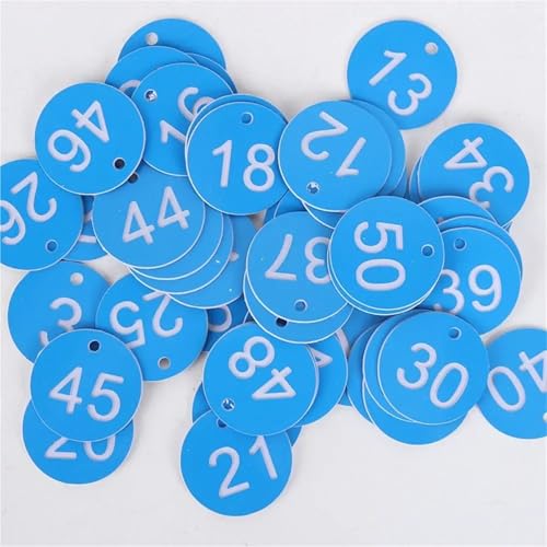 100 stücke Kunststoff Tags Bunte Runde Sequentielle Zahlen Zeichen Etiketten 3,5 CM Anzahl Platte Garten Marker(Light blue) von CNYUON