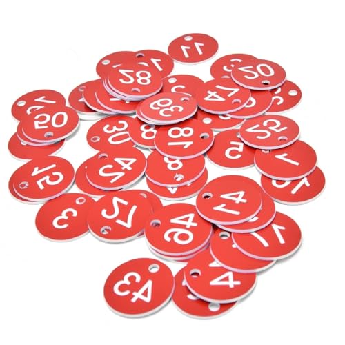 100 stücke Kunststoff Tags Bunte Runde Sequentielle Zahlen Zeichen Etiketten 3,5 CM Anzahl Platte Garten Marker(Red) von CNYUON