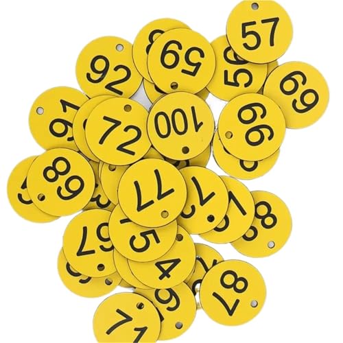 100 stücke Kunststoff Tags Bunte Runde Sequentielle Zahlen Zeichen Etiketten 3,5 CM Anzahl Platte Garten Marker(Yellow) von CNYUON