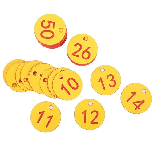100 stücke Kunststoff Tags Bunte Runde Sequentielle Zahlen Zeichen Etiketten 3,5 CM Anzahl Platte Garten Marker(Yellow) von CNYUON