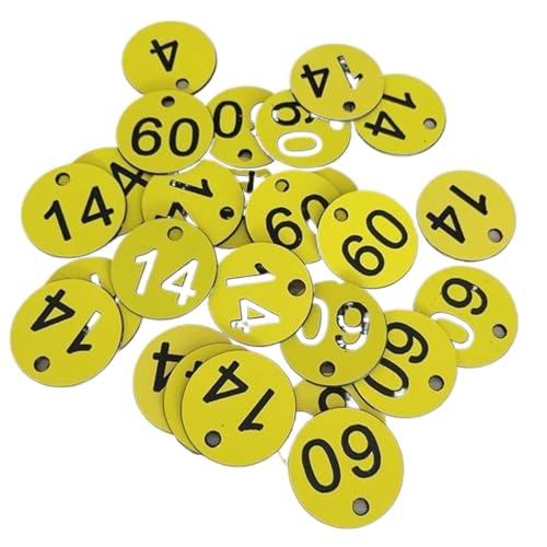 100Pcs Anzahl Tags 1-100 Gravierte Zeichen Kleine Runde Etiketten for Kleidung(Yellow) von CNYUON