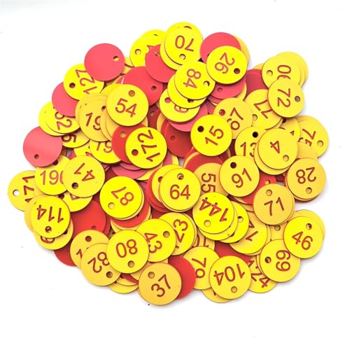 500 Stück 1–500 Schlüsselhandkarten, Nummernschilder, gravierte Etiketten, Schrankcodierung, Aufbewahrungsorganisator, wiederverwendbare Kunststoff-Identifikationsmarken(1-500 Yellow Red) von CNYUON
