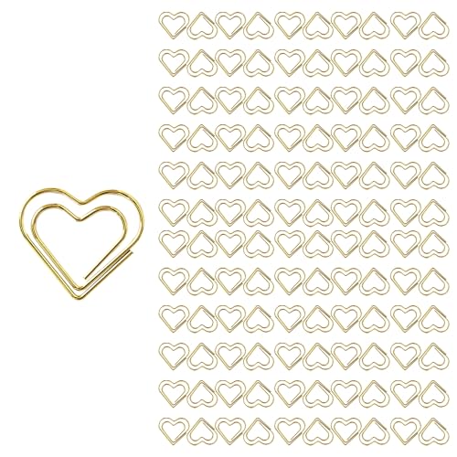 COACOM 120 Herzförmige Büroklammern, Kreative Liebes-Büroklammern, Büroklammern Für Hochzeitsdekoration, Postkarten, Goldene Büroklammern Für Dokumente, Papierorganisation (Gold) von COACOM