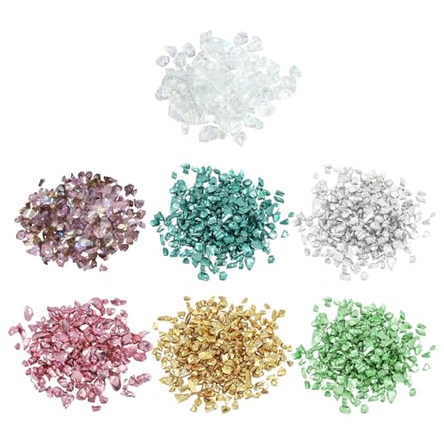 COACOM 7 Packungen Glasscherben, Unregelmäßige Glitzer-Schotter, Mehrzweck, Exquisite Modische Nagelkunstschmuck, DIY-Schmuck-Vase-Füllstoff. von COACOM