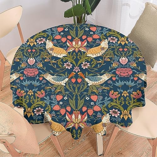 COALHO Abstrakte William Morris Wohnkultur Runde Polyester Tischdecke Druck Aquarell Vintage Blumen Vogel Kunst für Bankett Tisch Geburtstag Party Buffet Hochzeit - 178 x 178 cm von COALHO