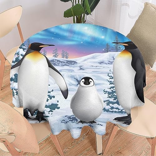 COALHO Coole Pinguine, Fantasy-Galaxie, maschinenwaschbar, Tischdekoration, Winterwald, Schnee, niedliche Pinguine, schützt den Tisch, leicht zu reinigen, 153 x 153 cm von COALHO