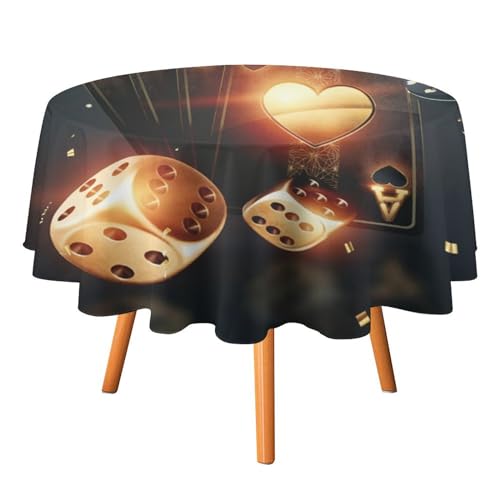 COALHO Coole runde Tischdecke mit Poker-Casino-Thema, modern, schwarz, gold, Pokerturnierchips, Pokerkarten, runde Tischdecke für Esszimmer, Küche, Geburtstag, Party, Urlaub, drinnen und draußen, 60 von COALHO