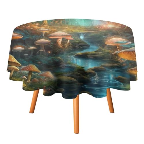 COALHO Fantasy Galaxy Misty Forest Mushroom Runde Tischdecke für Küche, Märchen, Wald, Nachtpflanzen, Pilz, runde Tischdecke, wasserdicht, Tischdecke für Picknick, Outdoor, 91,4 cm von COALHO