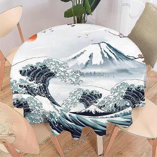 COALHO Japanische asiatische Kunst, maschinenwaschbar, Tischdekoration, Vintage-Aquarell, Japan, Fuji, Berg, große Welle, Kirschblüte, schützt den Tisch, leicht zu reinigen, 127 x 127 cm COALHO Japanische asiatische Kunst, maschinenwaschbar, Tischdekoration, Vintage-Aquarell, Japan, Fuji, Berg, große Welle, Kirschblüte, schützt den Tisch, leicht zu reinigen, 127 x 127 cm von COALHO