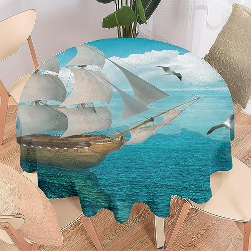 COALHO Piratenschiff, maschinenwaschbar, Tischdekoration für drinnen und draußen, Retro, Ozean, Segelboot, bewölkter Himmel, Möwen, schützt den Tisch, leicht zu reinigen, 127 x 127 cm COALHO Piratenschiff, maschinenwaschbar, Tischdekoration für drinnen und draußen, Retro, Ozean, Segelboot, bewölkter Himmel, Möwen, schützt den Tisch, leicht zu reinigen, 127 x 127 cm von COALHO