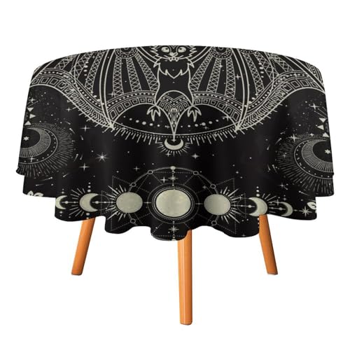 COALHO Runde Tischdecke mit abstrakter moderner Kunst, Fledermaus, Vintage, Gothic, galaktisches Universum, florale Rose, Vollmond-Tischdecke für Esszimmer, Küche, Geburtstag, Party, Urlaub, drinnen von COALHO