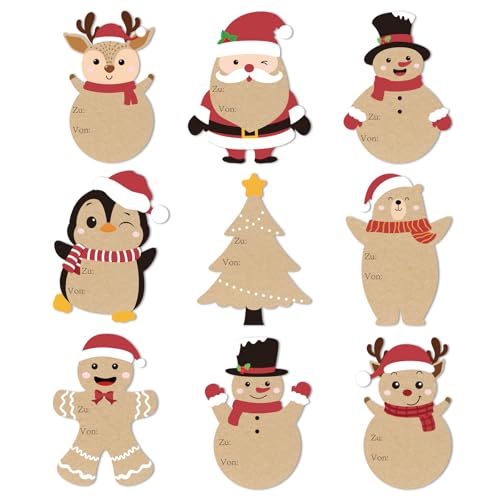 Aufkleber Weihnachten, 96 Stück Kraftpapier Weihnachtsaufkleber, Selbstklebende Weihnachtsetiketten, Weihnachtsgeschenke Sticker Etiketten für Geschenkverpackung, Weihnachtsdekoration, 5 x 7.6cm - c Aufkleber Weihnachten, 96 Stück Kraftpapier Weihnachtsaufkleber, Selbstklebende Weihnachtsetiketten, Weihnachtsgeschenke Sticker Etiketten für Geschenkverpackung, Weihnachtsdekoration, 5 x 7.6cm - c von COCHIE