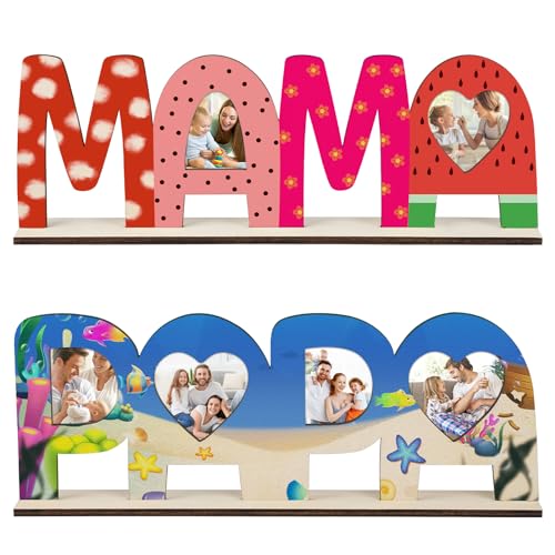 COCHIE 2 Stück MAMA PAPA Geschenk Holzbuchstaben Bastelset Papa Mama Geburtstagsgeschenk Holznamen Bemalen und Fotos Ankleben Holznamen Bemalen und Fotos Ankleben von COCHIE
