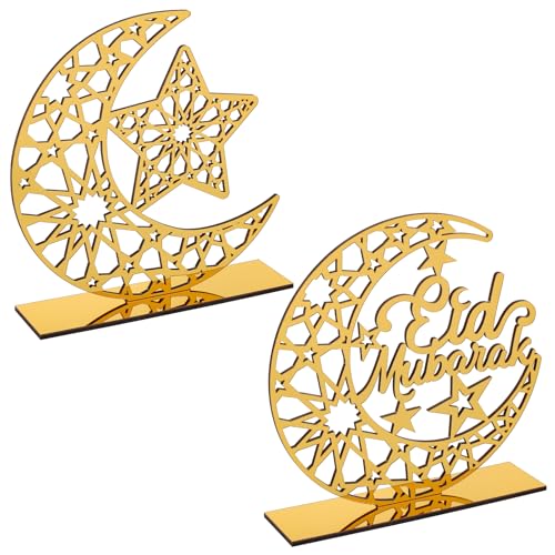 COCHIE Acryl Eid Mubarak Ramadan Kareem Dekorationen Eid Tisch Zeichen Mond Hohle Stern Freistehend Tisch Centerpiece Hängende Ornamente Tischdekoration für Muslim Islam Tischdekoration von COCHIE