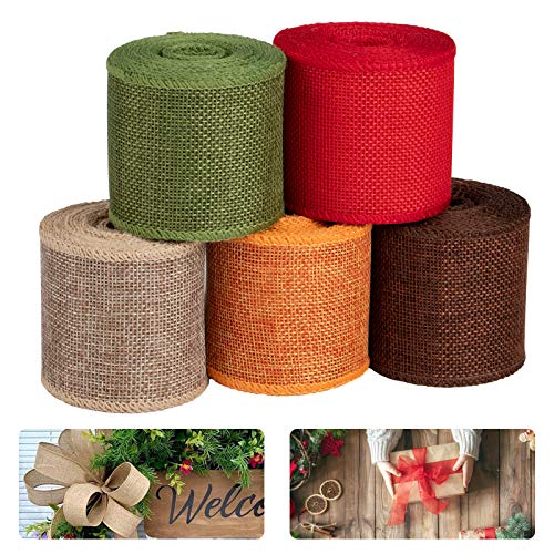 Dekoband Geschenkband Baumband Breit Leinenband Stoffband Sackleinen Band Dekobänder Jute Deko Floristenband Juteband Juteschnur Gewebeband (5 Rollen) von COCHIE