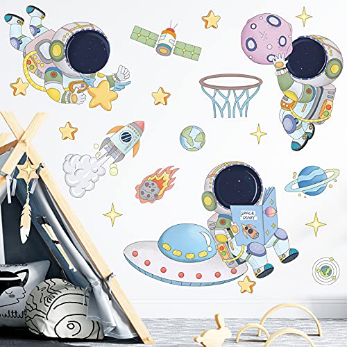 Wandtattoo Kinderzimmer Wandsticker Selbstklebend Wandaufkleber Wohnzimmer schlafzimmer Baby 104x90 cm (BxH) Heißluftballon Junge Babyzimmer Astronaut Star Air Sterne Blumen von COCHIE