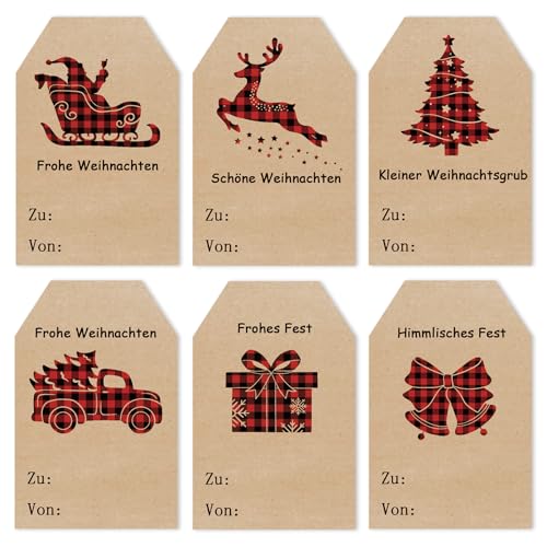 Aufkleber Weihnachten, 96 Stück Kraftpapier Weihnachtsaufkleber, Selbstklebende Weihnachtsetiketten, Weihnachtsgeschenke Sticker Etiketten für Geschenkverpackung, Weihnachtsdekoration, 5 x 7.6cm von COCHIE