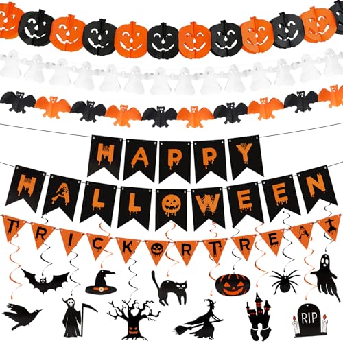 COCOMAX Halloween Deko Set, Halloween Deko Party, Happy Halloween Girlande Party Deko, Trick or Treat Banner, Luftschlangen Hängende Halloween Spiralen, Halloween Party für Wohnung Kinderparty Deko COCOMAX Halloween Deko Set, Halloween Deko Party, Happy Halloween Girlande Party Deko, Trick or Treat Banner, Luftschlangen Hängende Halloween Spiralen, Halloween Party für Wohnung Kinderparty Deko von COCOMAX