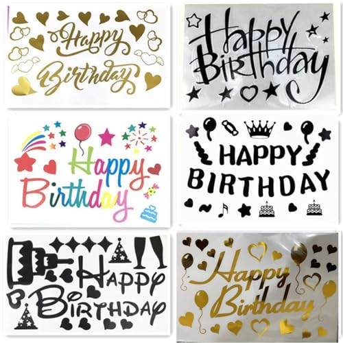 6 Stück Happy Birthday Aufkleber Luftballons Aufkleber Selbstklebende Party Brief Aufkleber Geburtstag Paster für große klare Luftballons, Geburtstagsparty-Zubehör (Farben mischen) von COCPZ&ZL
