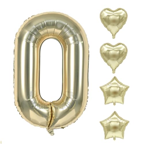 Zahlen Luftballon Champagner Gold, Hell Gold Folienballon, 40 Zoll Zahlenballon 0-9 Helium Ballon, 18 Zoll Pentagramm Liebe Luftballon, Geburtstag für Mädchen Junge (0) von COCPZ&ZL