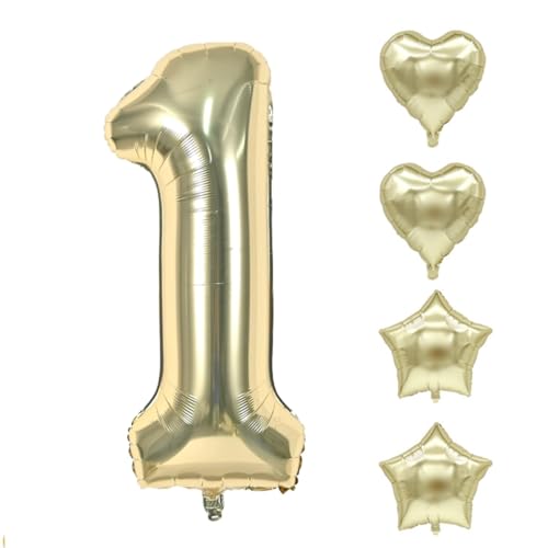 Zahlen Luftballon Champagner Gold, Hell Gold Folienballon, 40 Zoll Zahlenballon 0-9 Helium Ballon, 18 Zoll Pentagramm Liebe Luftballon, Geburtstag für Mädchen Junge (1) von COCPZ&ZL