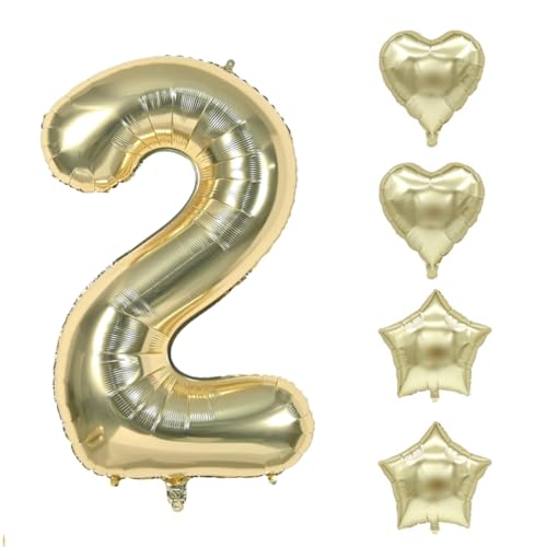 Zahlen Luftballon Champagner Gold, Hell Gold Folienballon, 40 Zoll Zahlenballon 0-9 Helium Ballon, 18 Zoll Pentagramm Liebe Luftballon, Geburtstag für Mädchen Junge (2) von COCPZ&ZL