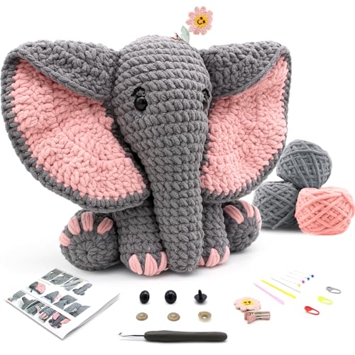 CODGP Komplettes Häkelset für Anfänger, 33cm Grauer Elefant Häkelset mit Schritt-für-Schritt Videoanleitung und bunten Garnen, Tier Häkelset für Erwachsene und Kinder DIY-Handwerk CODGP Komplettes Häkelset für Anfänger, 33cm Grauer Elefant Häkelset mit Schritt-für-Schritt Videoanleitung und bunten Garnen, Tier Häkelset für Erwachsene und Kinder DIY-Handwerk von CODGP
