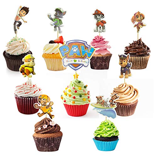 CODIRATO 45 Stück Cake Toppers Cupcake Stäbchen Paw Patrol Tortenstecker Torte Kuchendeckel Süße Kinder Kuchen Dekoration für Kinder Geburtstag Party Babyparty Familienessen von CODIRATO