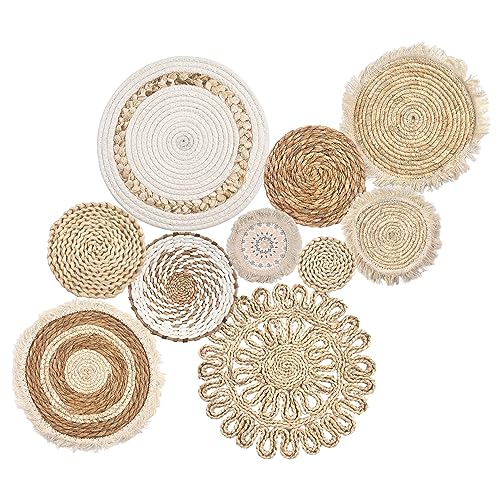 Set aus 10 Boho Wandkörben aus Rattan, Handgefertigte Macrame Körbe aus Wasserhyazinthe und Maisstroh, 7 Größen für Wohnzimmer, Schlafzimmer, Esszimmer, Büro Dekoration von CODOHI