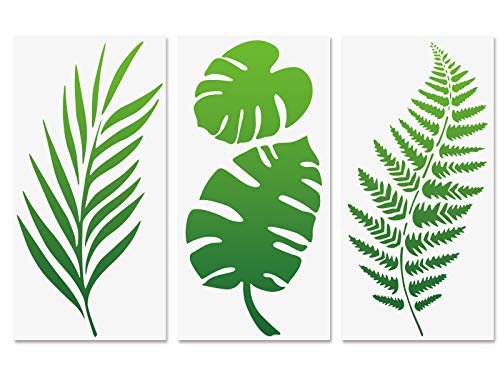 Tropische Blattschablonen, Farnblatt Monstera Palmblätter Wandschablone 3 Stück für Möbel Leinwand Wohnkultur Handwerk Botanische Blätter Wiederverwendbare Mylar-Schablonen 15x30cm von CODOHI