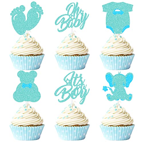 24 PCS Blaues Geburtstag Cupcake Topper Glitter Es ist ein Junge Kuchen Dekorationen Baby Dusche Geschlecht Reveal Cupcake Picks für Junge oder Mädchen Thema Baby Dusche Kinder Party Supplies von CODOMOR