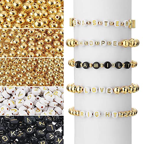 1600 Stück Buchstabenperlen A-Z zum Auffädeln, Mini Acrylperlen Set Rund Multi-Größe Gold und Weiß Runde Perlen Buchstabenperlen mit Loch Perlen für DIY zum Auffädeln Armbänder,Choker, Schmuck von COEKI