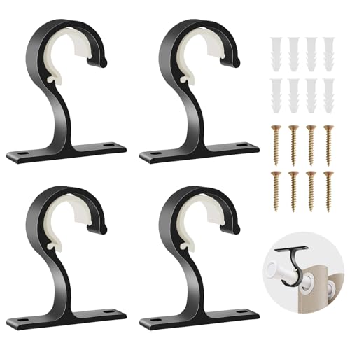 COEKI 4 Stück Gardinenstange Halterung Ø 25 – 28 mm Aluminiumlegierung Vorhangstangenhalter Gardinenstangenhalter Schwarz mit Dübelschrauben und Wandanker Deckenhalterung Gardinenstange von COEKI