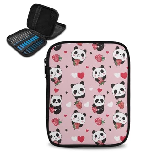 COEQINE Häkel-Aufbewahrungstasche, rosa Panda-Erdbeer-Druck für Frauen, Häkelsets für Anfänger, Erwachsene, Tierdruck, Häkelnadelhüllen für Aufbewahrung, Reisetasche COEQINE Häkel-Aufbewahrungstasche, rosa Panda-Erdbeer-Druck für Frauen, Häkelsets für Anfänger, Erwachsene, Tierdruck, Häkelnadelhüllen für Aufbewahrung, Reisetasche von COEQINE