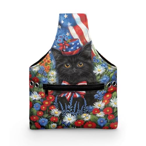 COEQINE Kleine Aufbewahrungstasche für Nähgarn, niedliche schwarze Katzen, amerikanische Flagge, Blumenmuster, Näh-Aufbewahrungstasche mit Griffen, faltbar, 20 x 4,5 x 26 cm COEQINE Kleine Aufbewahrungstasche für Nähgarn, niedliche schwarze Katzen, amerikanische Flagge, Blumenmuster, Näh-Aufbewahrungstasche mit Griffen, faltbar, 20 x 4,5 x 26 cm von COEQINE