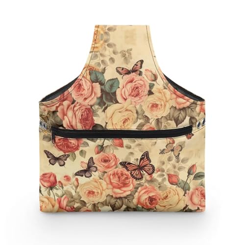 COEQINE Nähaufbewahrung für Garnaufbewahrung, Organizer, Größe L, Retro-Rose, Blume, Schmetterling, Muster, Nähzubehör, Kitting-Etui mit Fronttasche mit Reißverschluss für Reisen, 28 x 6 x 35,5 cm COEQINE Nähaufbewahrung für Garnaufbewahrung, Organizer, Größe L, Retro-Rose, Blume, Schmetterling, Muster, Nähzubehör, Kitting-Etui mit Fronttasche mit Reißverschluss für Reisen, 28 x 6 x 35,5 cm von COEQINE
