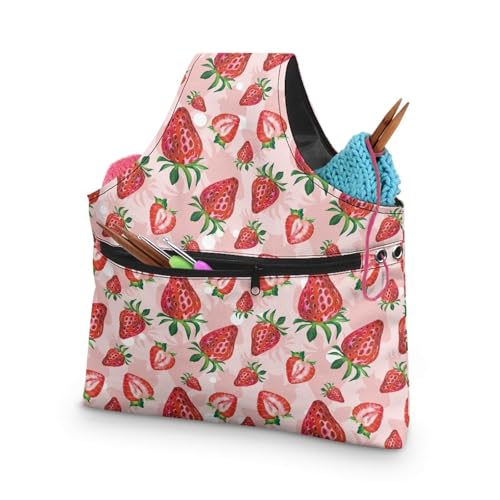 COEQINE Reise-Nähset, Aufbewahrungstasche, Handtasche mit Fronttasche mit Reißverschluss für Damen, DIY, Party, Nähen, Aufbewahrungsbehälter, waschbar, faltbar, für Reisearbeit, Erdbeere, Größe L 28 x COEQINE Reise-Nähset, Aufbewahrungstasche, Handtasche mit Fronttasche mit Reißverschluss für Damen, DIY, Party, Nähen, Aufbewahrungsbehälter, waschbar, faltbar, für Reisearbeit, Erdbeere, Größe L 28 x von COEQINE