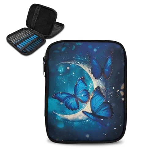 COEQINE Schmetterlings-Stricknadel-Set für Erwachsene, Häkelgarn, Tasche, Stricktasche, Garnaufbewahrung, Organizer mit doppeltem Reißverschluss, leichtes Set, Zubehör, Organizer-Tasche von COEQINE