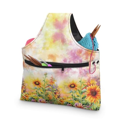 COEQINE Sonnenblumen-Nähset, rosa Batikfärbung, Aufbewahrungsbox, Organizer für Heimwerker, Party, maschinenwaschbar, tragbares Nähset, Etui mit Griffen, Fronttasche mit Reißverschluss, Rosa, Größe L COEQINE Sonnenblumen-Nähset, rosa Batikfärbung, Aufbewahrungsbox, Organizer für Heimwerker, Party, maschinenwaschbar, tragbares Nähset, Etui mit Griffen, Fronttasche mit Reißverschluss, Rosa, Größe L von COEQINE