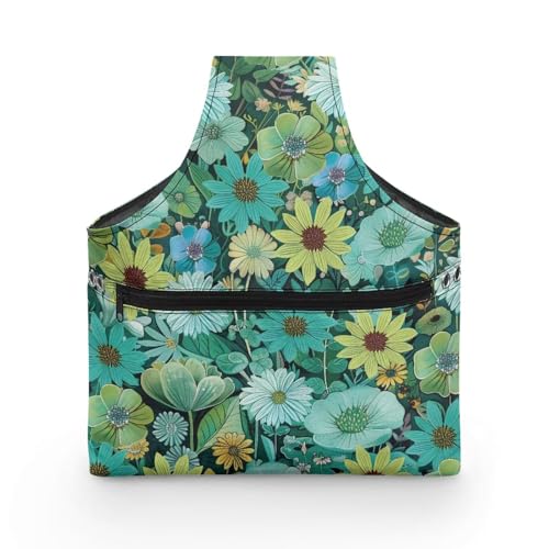 COEQINE Stricktasche zum Nähen Aufbewahrung Zubehör Kitting, Größe L Grün Boho Sonnenblume Handtasche mit Nähhalter für Reisen Tragbar 28 x 6 x 35,5 cm von COEQINE